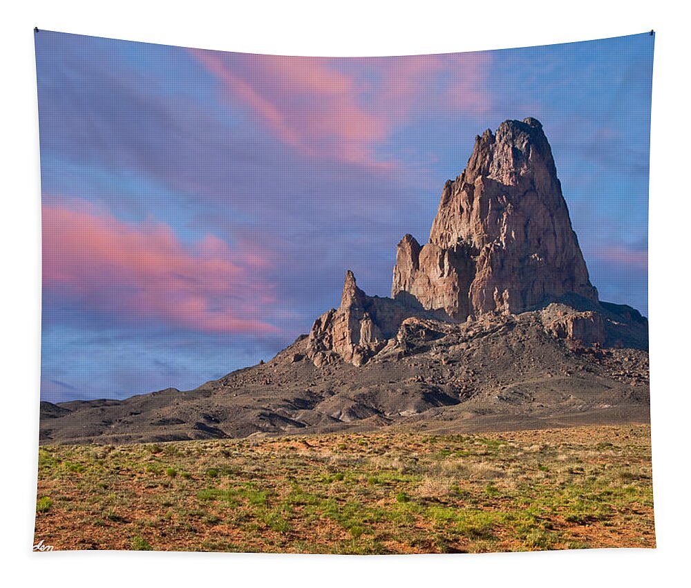 Arid Climate Tapestry featuring the photograph Sunset on Agathla Peak by Jeff Goulden