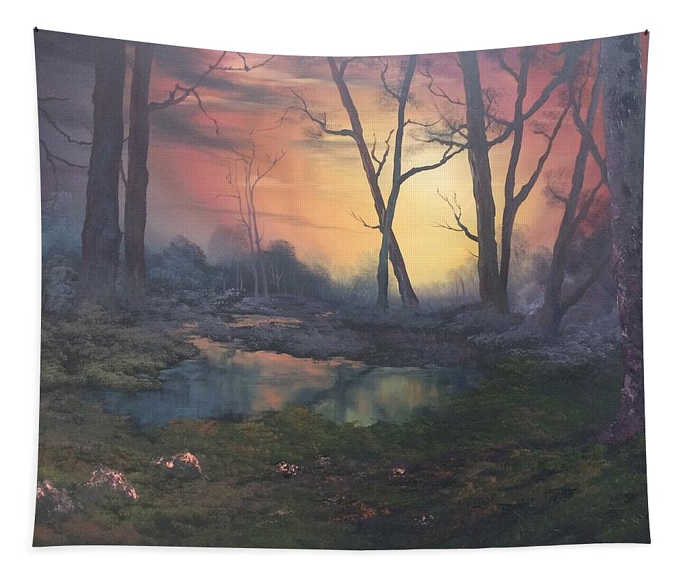 Forest Tapestry featuring the painting Sunset on Cannock Chase by Jean Walker