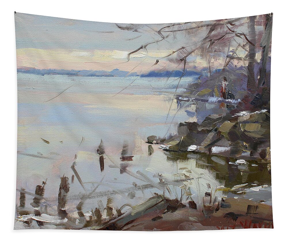 Sunset Tapestry featuring the painting Sunset on Fishermans Park - North Tonawanda by Ylli Haruni