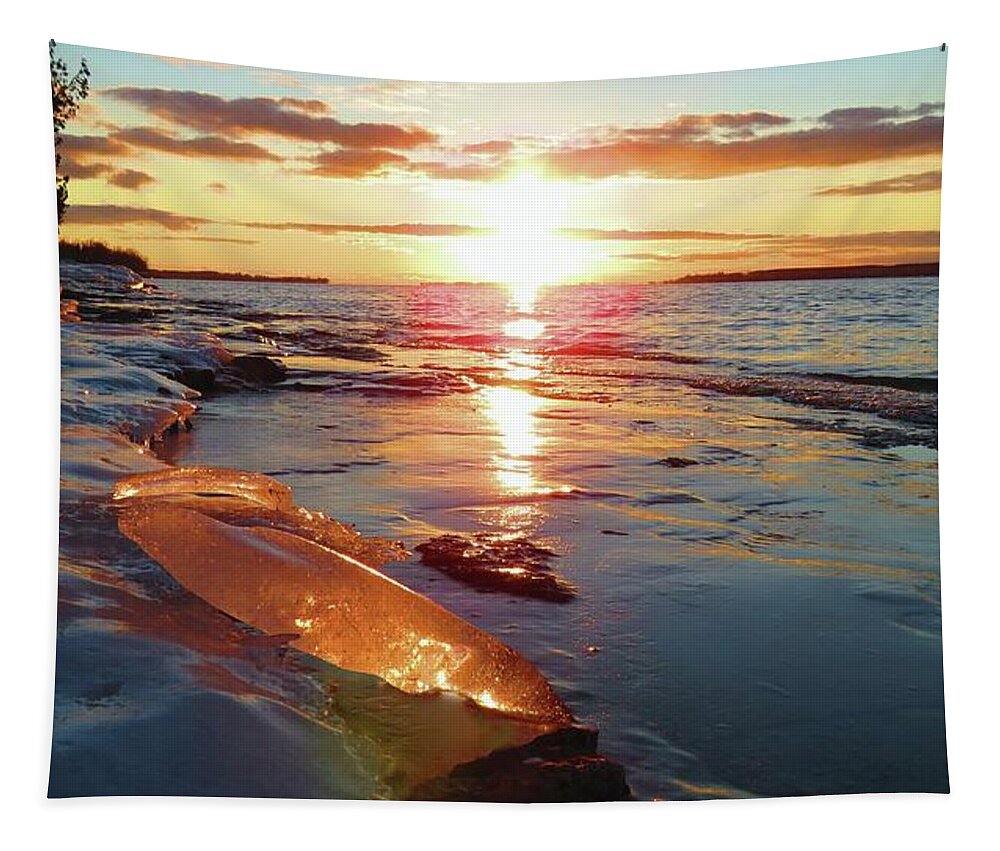Thousand Islands Tapestry featuring the photograph Sunset on Ice by Dennis McCarthy