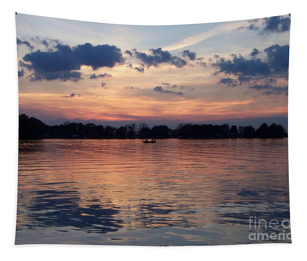 Lake Tapestry featuring the photograph Sunset on Lake Mattoon by Kathy McClure