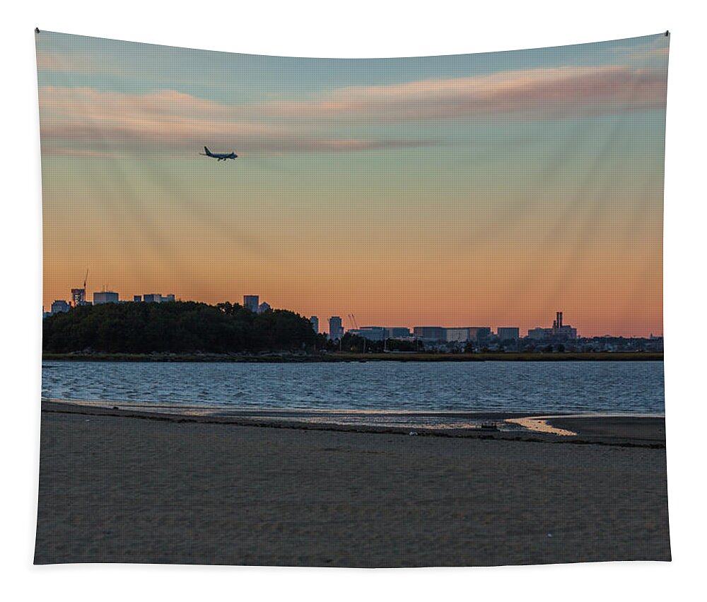 Quincy Tapestry featuring the photograph Sunset on Wollaston Beach in Quincy Massachusetts by Brian MacLean