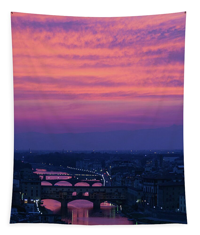 Ponte Vecchio Florence Tapestry featuring the photograph Sunset over Florence by Patricia Schaefer