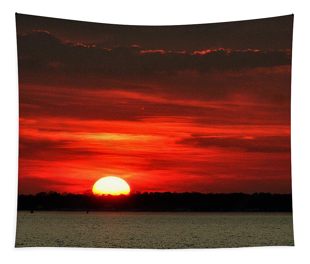 Sunset Tapestry featuring the photograph Sunset Over Long Island by William Selander