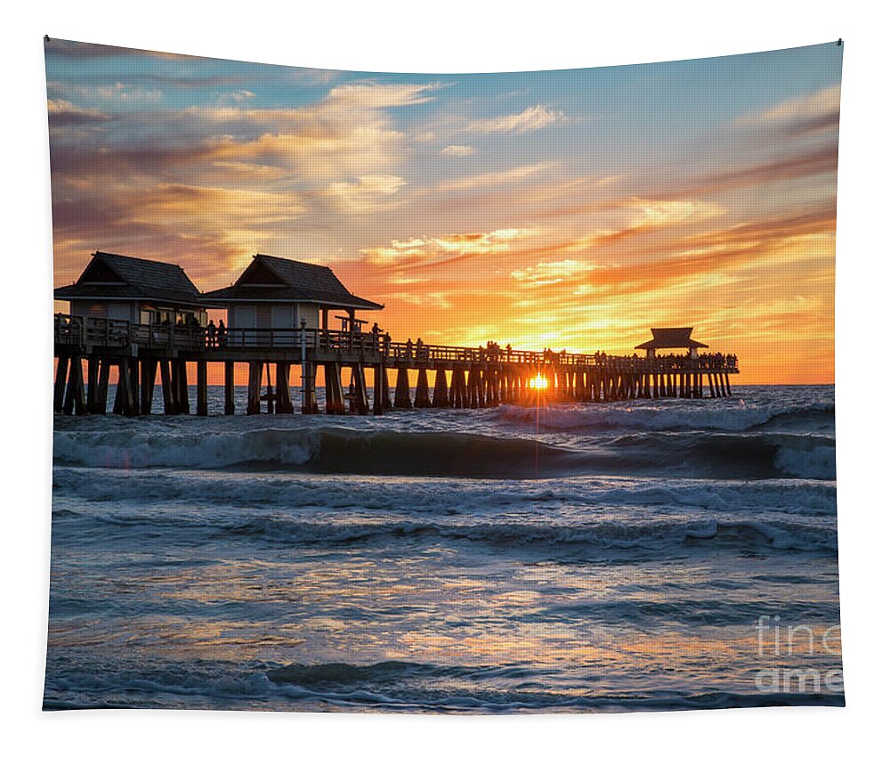 Naples Tapestry featuring the photograph Sunset over Naples Pier by Brian Jannsen