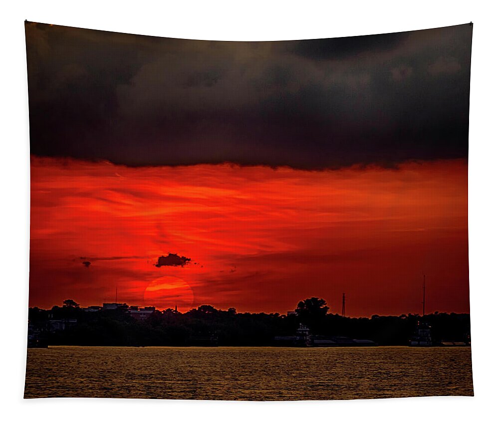 Landscape Tapestry featuring the photograph Sunset over New Orleans LA DSC05092 by Greg Kluempers