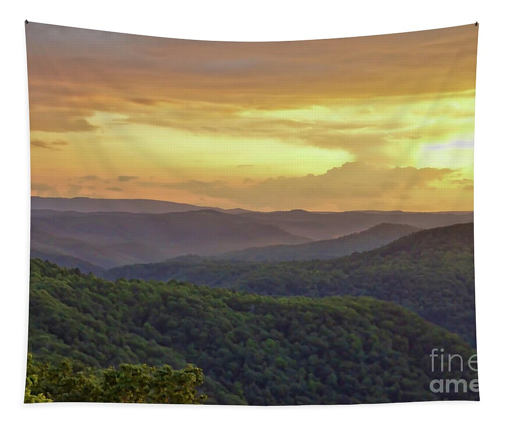 Sunset Tapestry featuring the photograph Sunset Over the Bluestone Gorge - Pipestem State Park by Kerri Farley