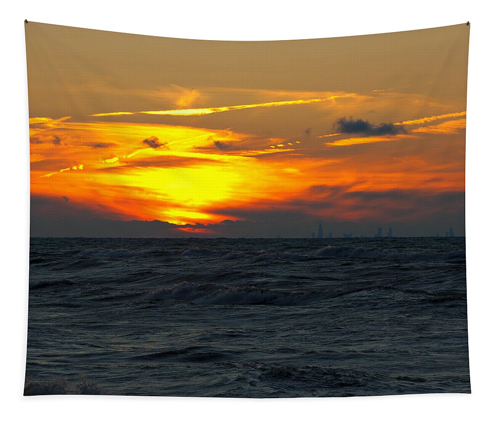 Sunset Tapestry featuring the photograph Sunset over the city by Scott Wood