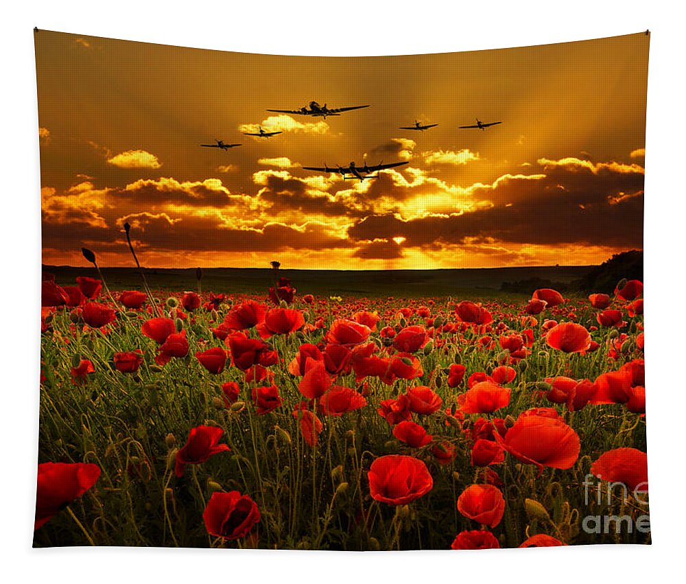Avro Tapestry featuring the digital art Sunset Poppies The BBMF by Airpower Art