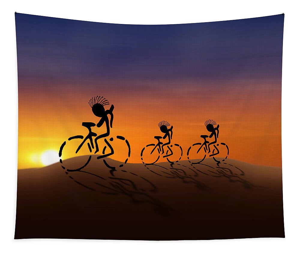 Kokopelli Tapestry featuring the digital art Sunset Riders by Gravityx9 Designs