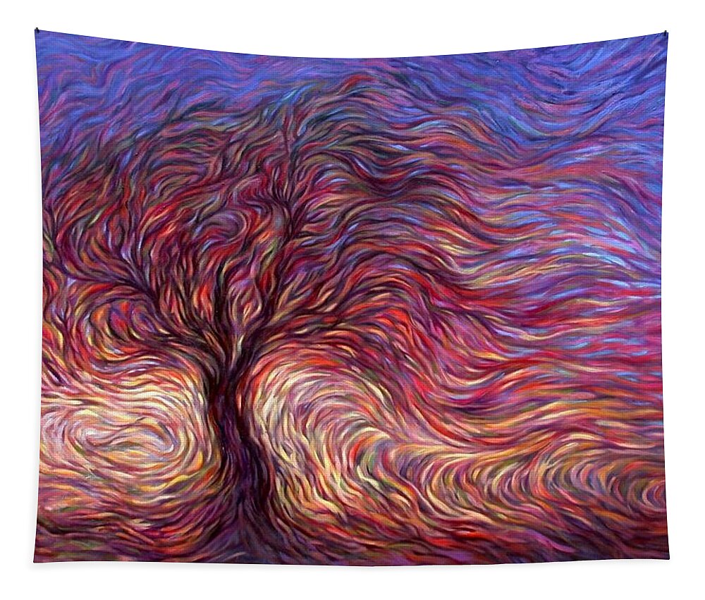 Tree Tapestry featuring the painting Sunset Tree by Hans Droog