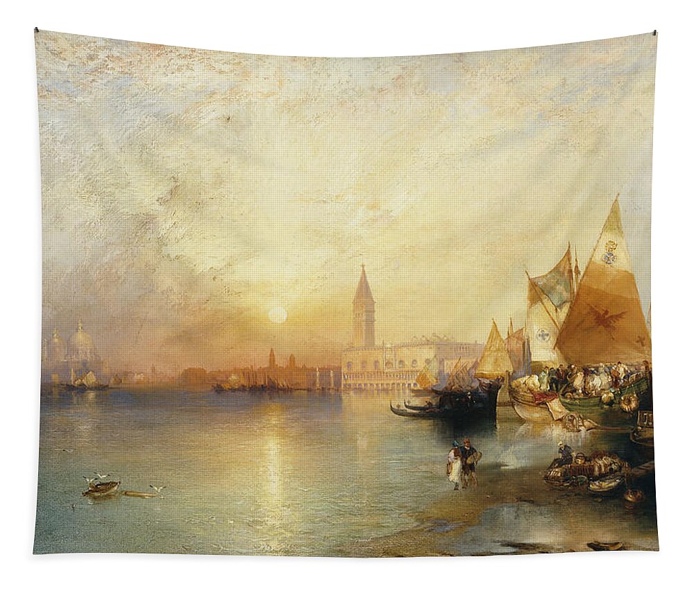 American Artist;american Painting Tapestry featuring the painting Sunset Venice by Thomas Moran