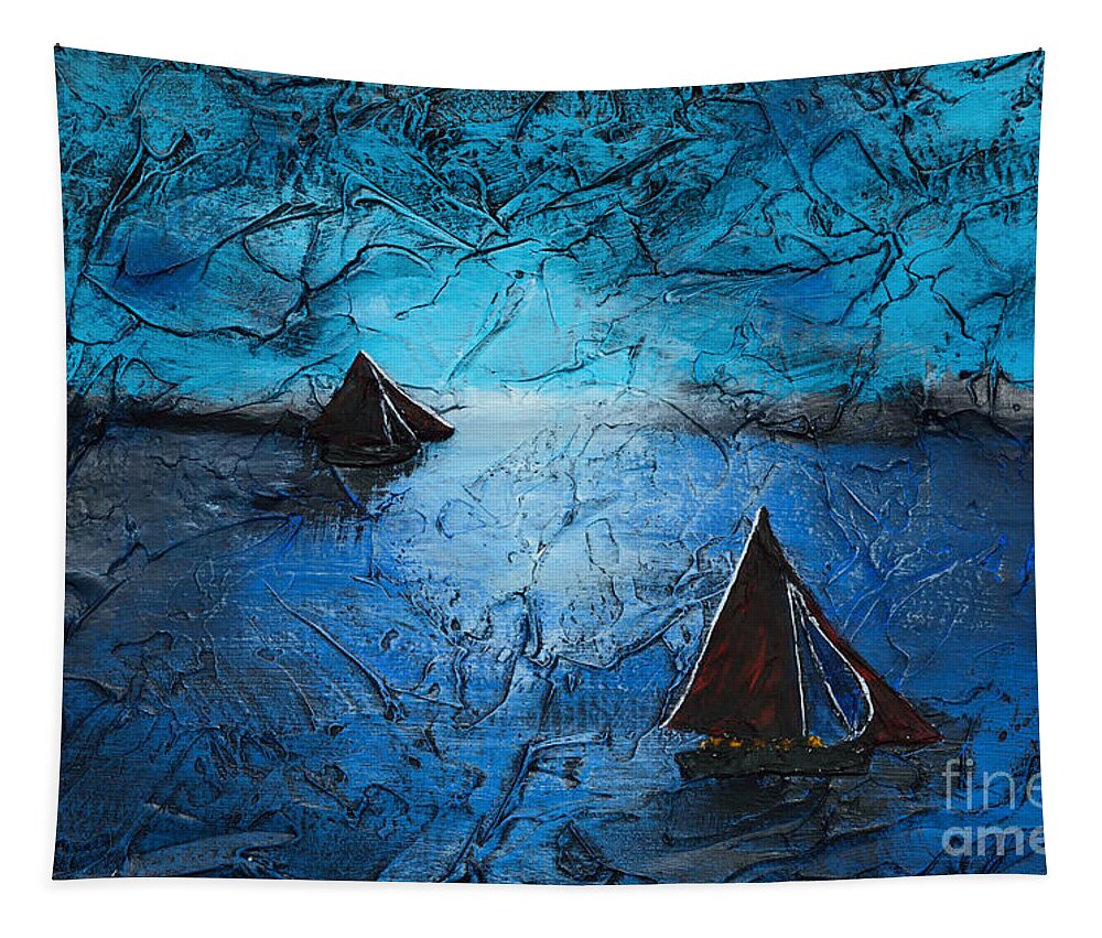 Seascape Tapestry featuring the painting Sunset With Galway Hookers by Alys Caviness-Gober