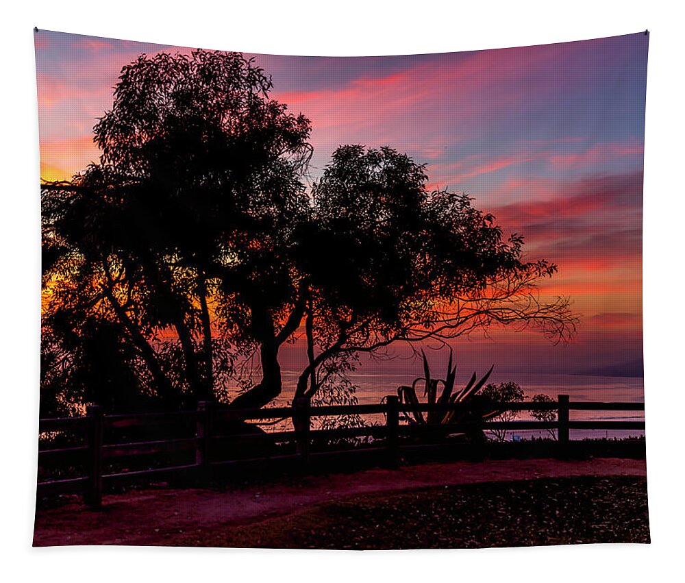 Sunset Silhouettes Tapestry featuring the photograph Sunset Silhouettes From Palisades Park by Gene Parks
