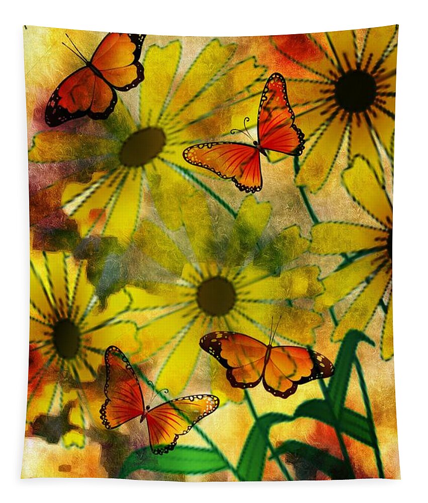Sunshine Daisies Tapestry featuring the digital art Sunshine Daisies by Maria Urso