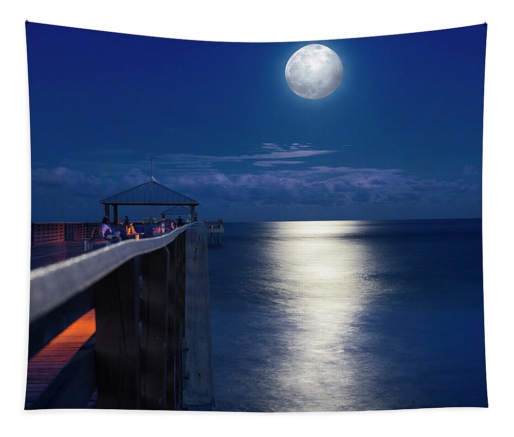 Full Moon Tapestry featuring the photograph Super moon at Juno by Laura Fasulo