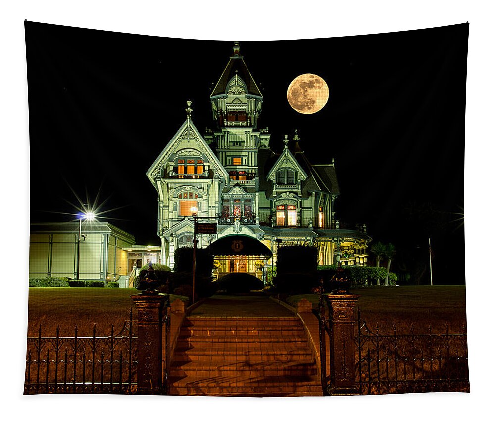 Moon Tapestry featuring the photograph Super Moon over Carson Mansion by Greg Nyquist