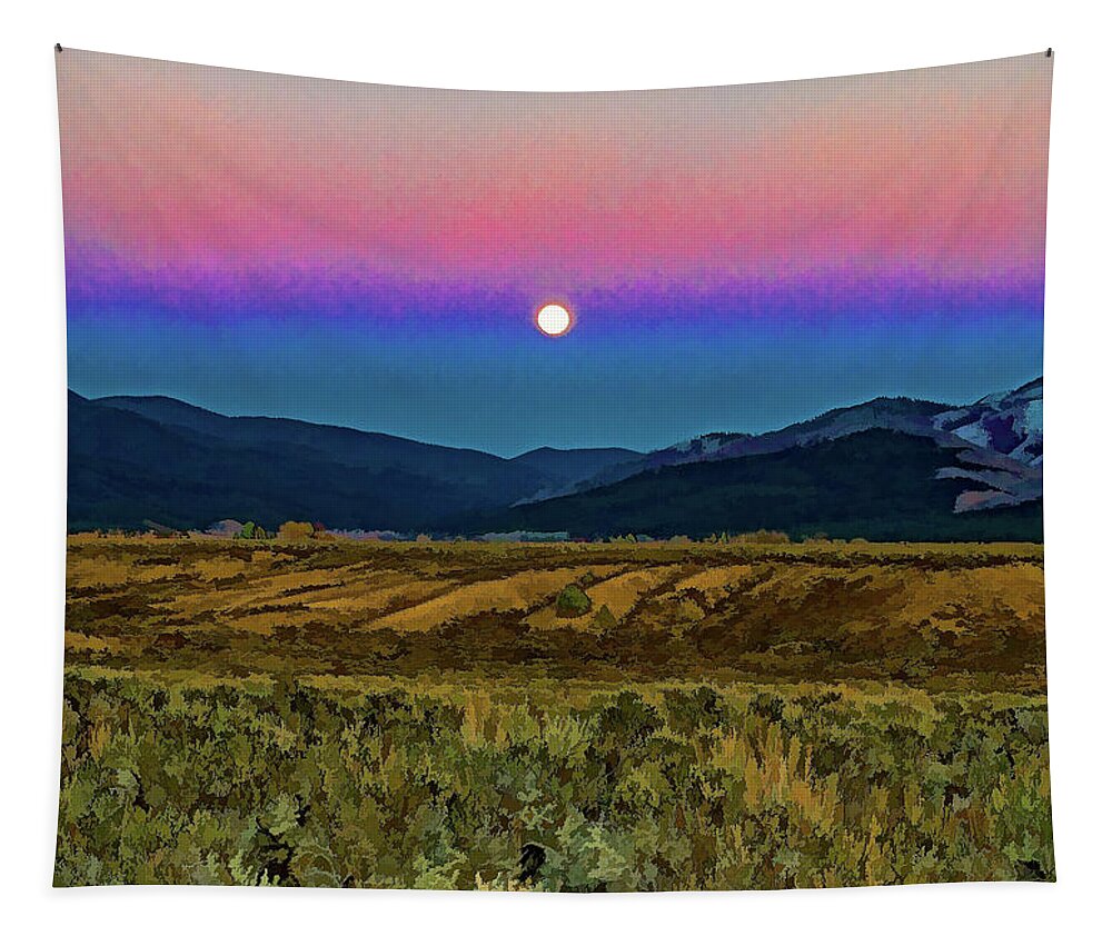 Santa Tapestry featuring the photograph Super moon over Taos by Charles Muhle