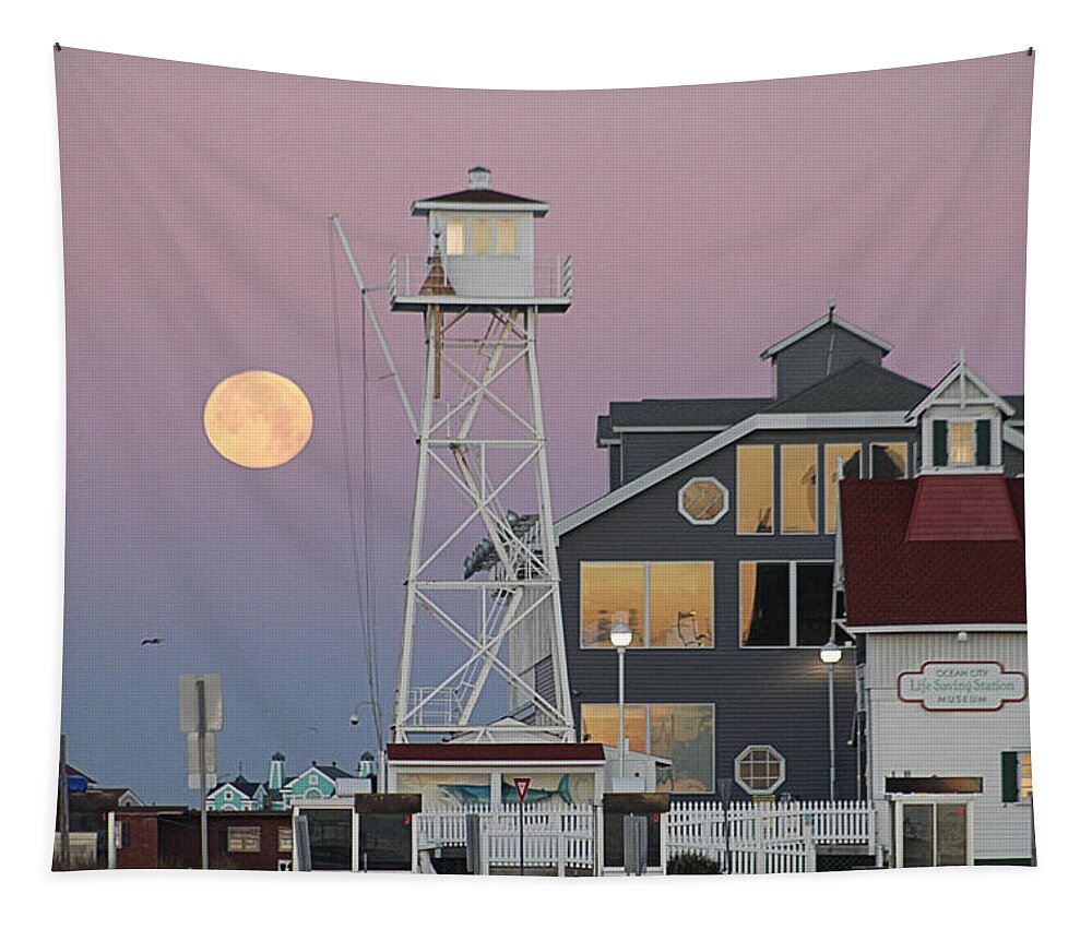 Moon Tapestry featuring the photograph Super Wolf Moon At The Watch Tower by Robert Banach