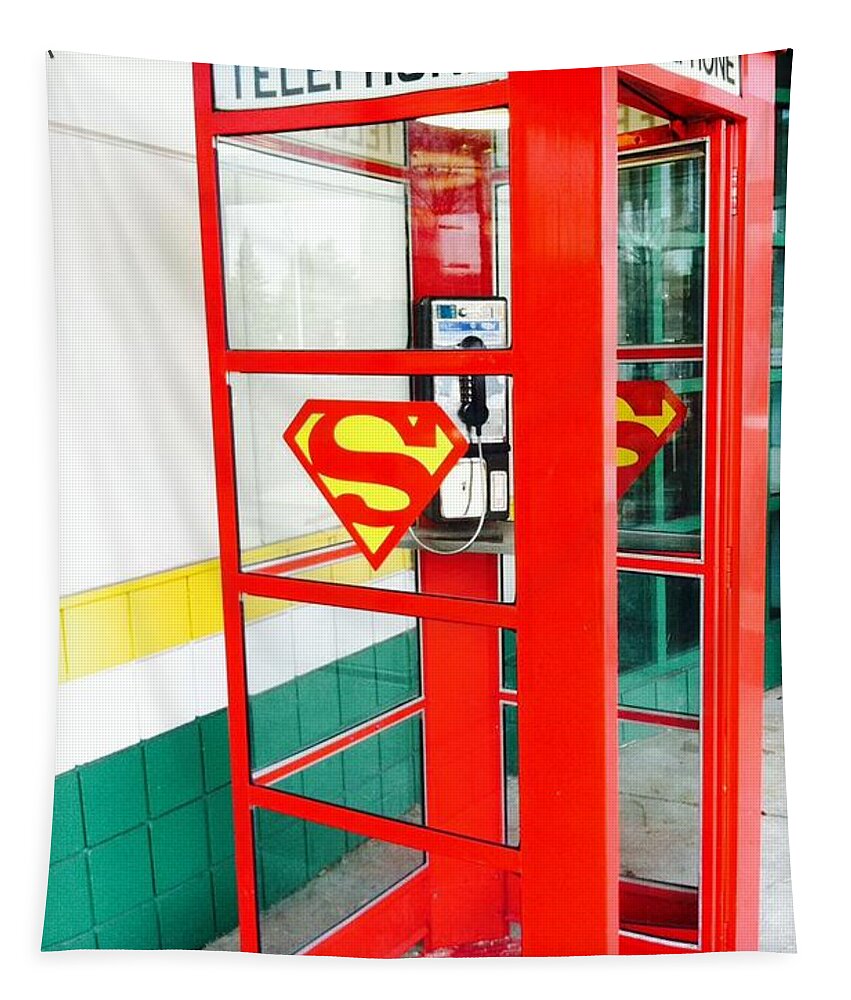 Superman Tapestry featuring the photograph Superman Phone Booth by Michael Krek