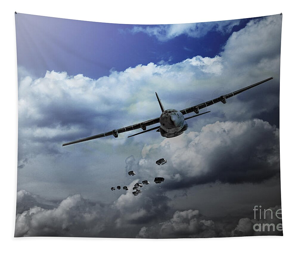 C130 Hercules Tapestry featuring the digital art Supply Drop by Airpower Art
