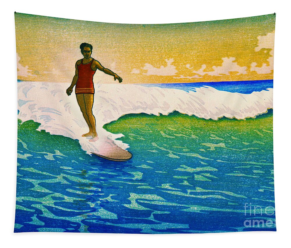 Surf Rider 1918 Tapestry featuring the photograph Surf Rider 1918 by Padre Art