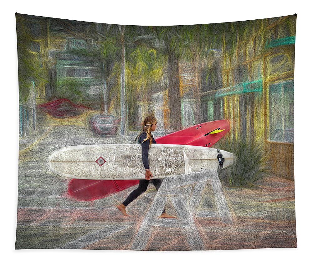 Painting Tapestry featuring the photograph 1 Girl 2 Boards by Bill Posner