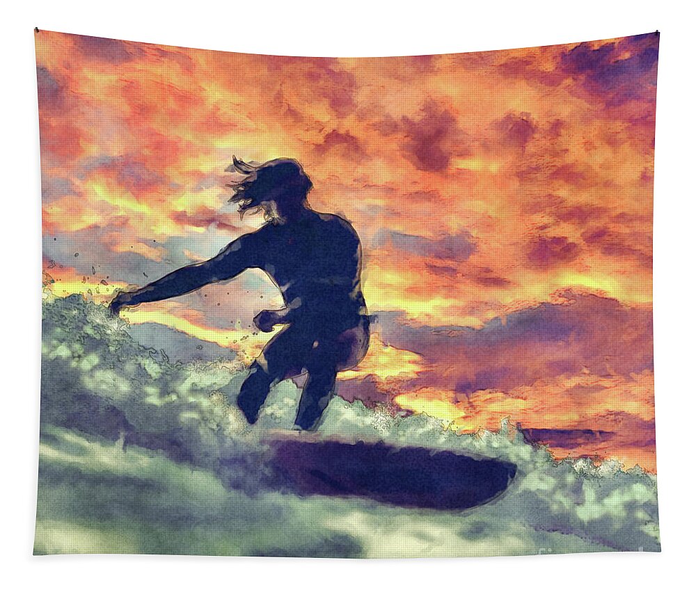 Surfing Tapestry featuring the digital art Surfing by Phil Perkins