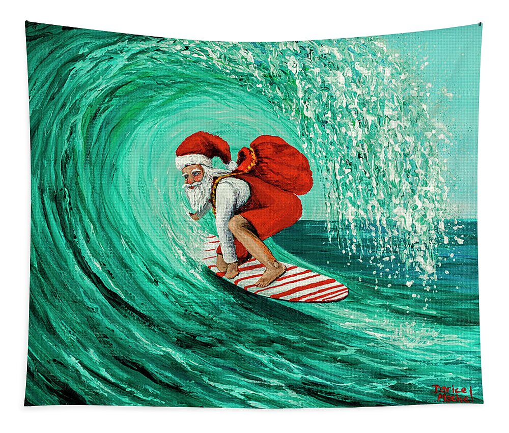 Christmas Tapestry featuring the painting Surfing Santa by Darice Machel McGuire