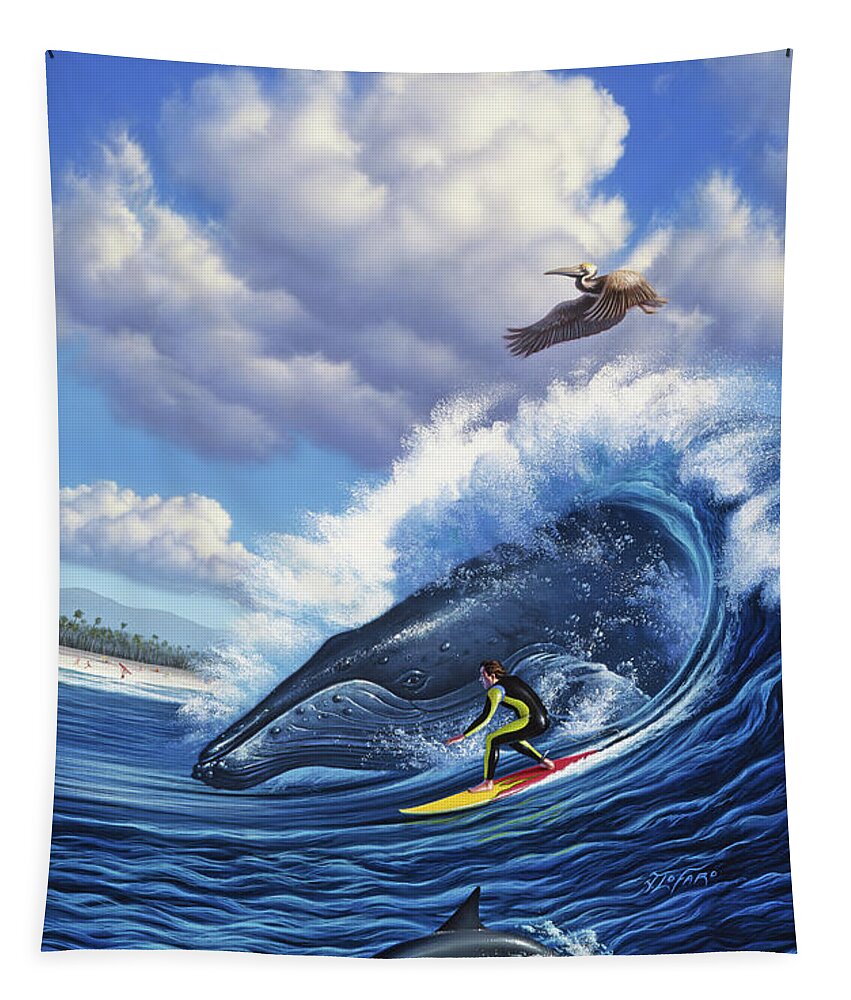 Humpback Whale Tapestry featuring the painting Surf's Up by Jerry LoFaro