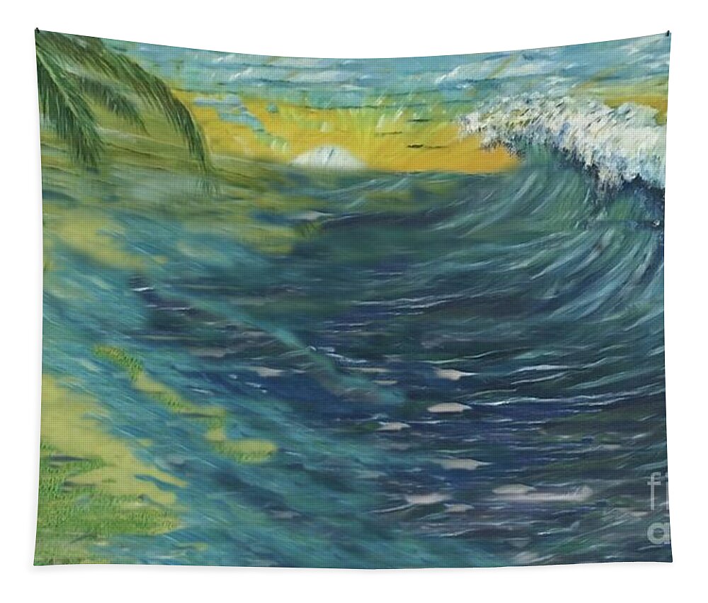 Palm Trees Tapestry featuring the painting Surf's Up by Michael Silbaugh