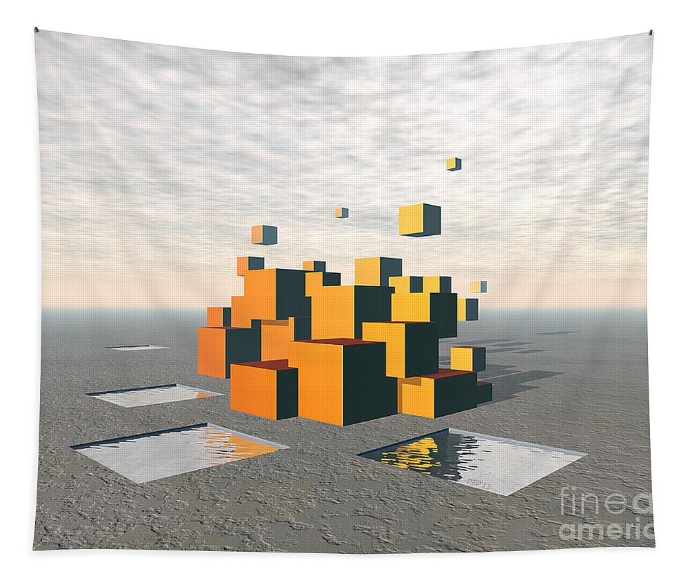 Surreal Tapestry featuring the digital art Surreal Floating Cubes by Phil Perkins