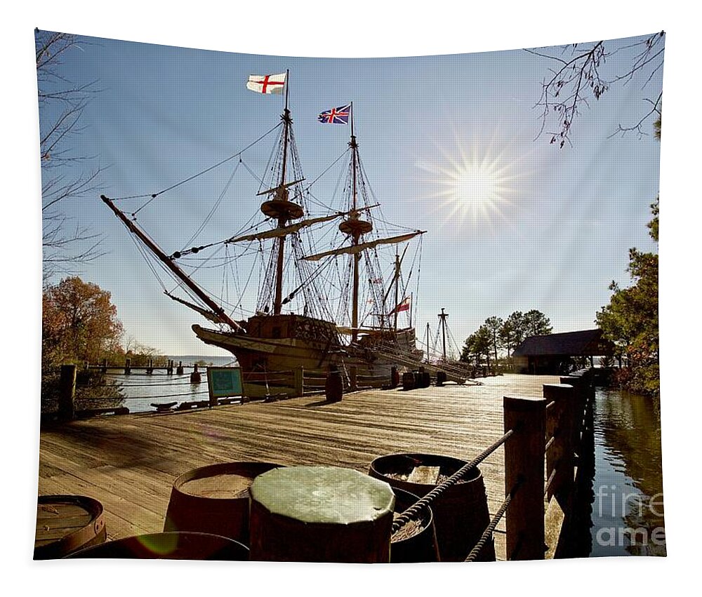 Susan Constant Tapestry featuring the photograph Susan Constant at Jamestown Settlement by Rachel Morrison