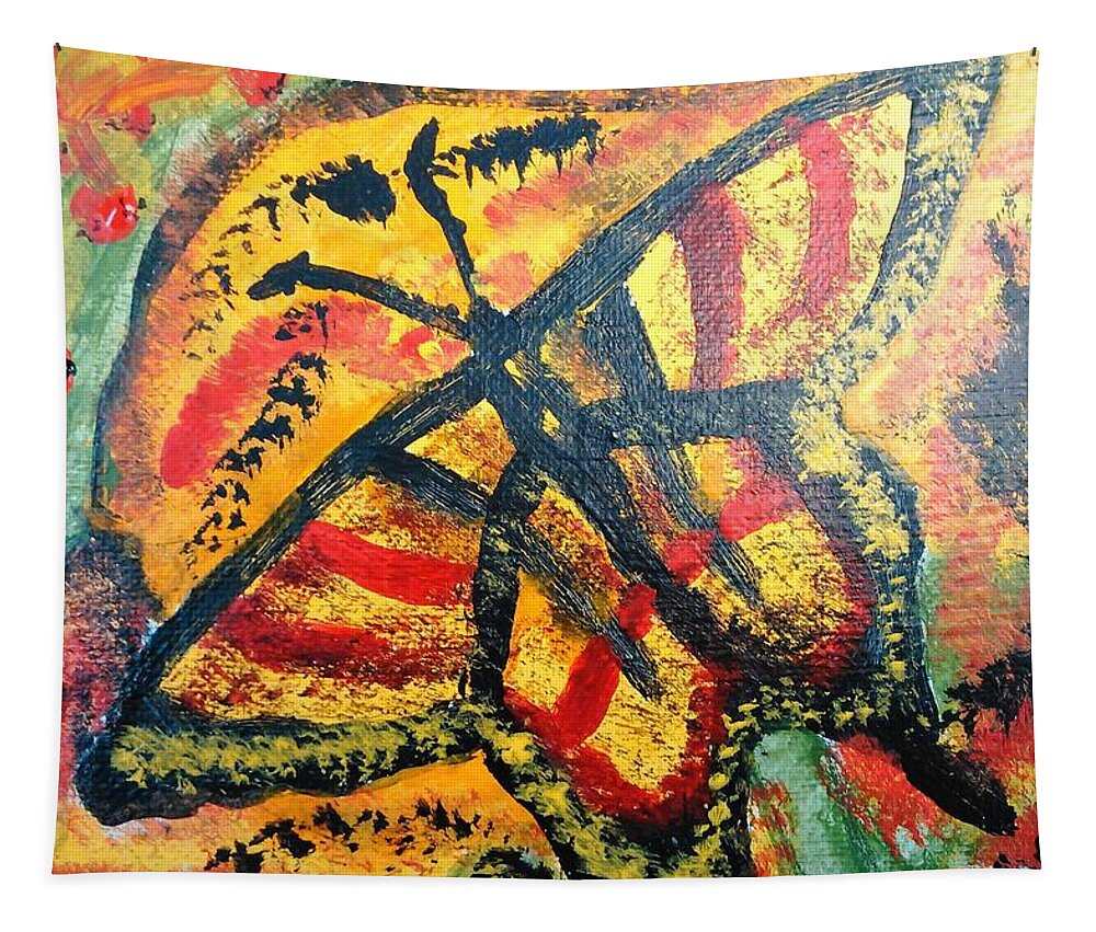 Swallowtail Tapestry featuring the painting Swallowtail Butterfly on Solar Flower by Andrew Blitman