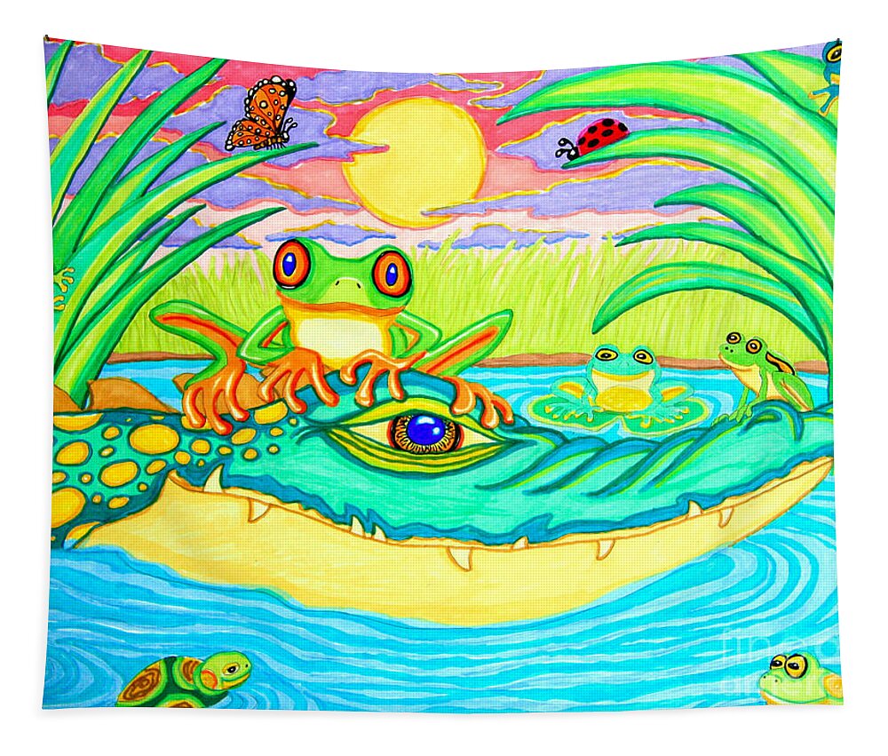 Frog Tapestry featuring the drawing Swamp Life by Nick Gustafson