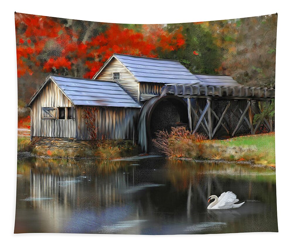 Mabry Mill Tapestry featuring the photograph Swan at Mabry Mill by Mary Timman