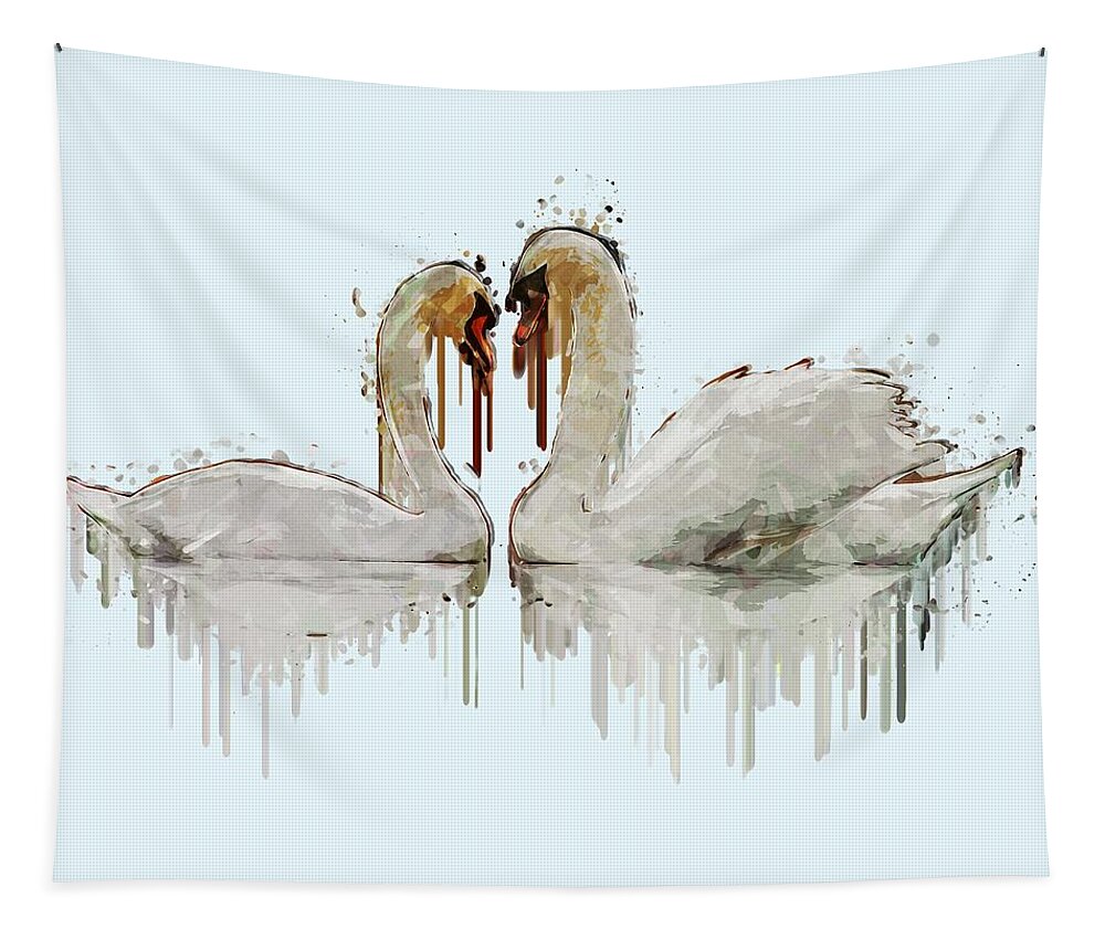 Swan Love Tapestry featuring the painting Swan Love acrylic painting by Georgeta Blanaru