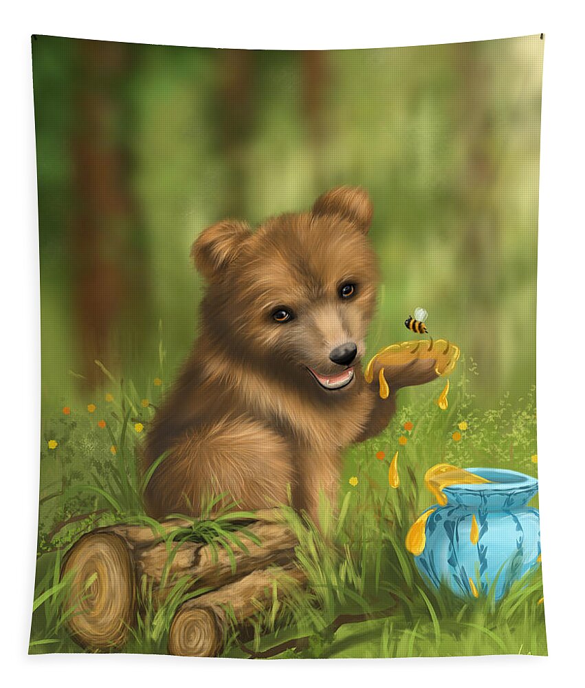 Bear Tapestry featuring the painting Sweet as honey by Veronica Minozzi