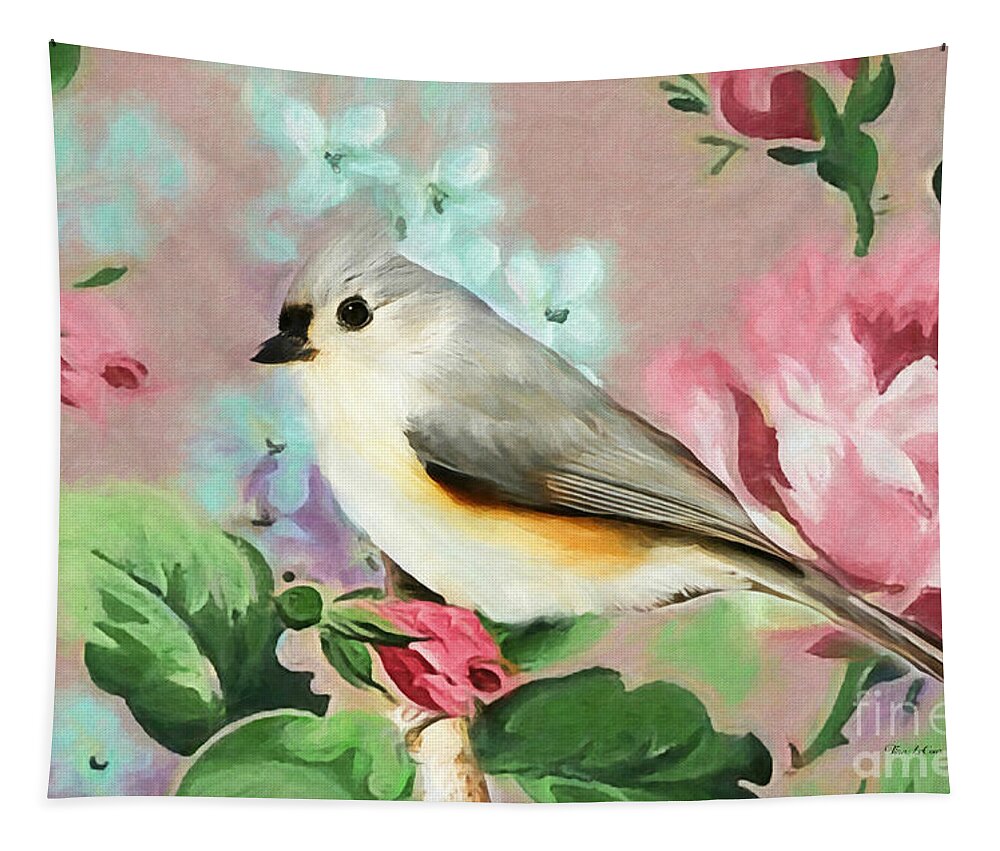 Titmouse Bird Tapestry featuring the painting Sweet Tufted Titmouse by Tina LeCour
