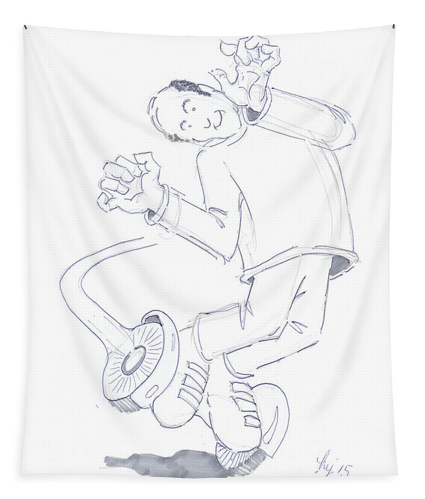 Swegway Tapestry featuring the drawing Swegway Hoverboard Geezer Cartoon by Mike Jory