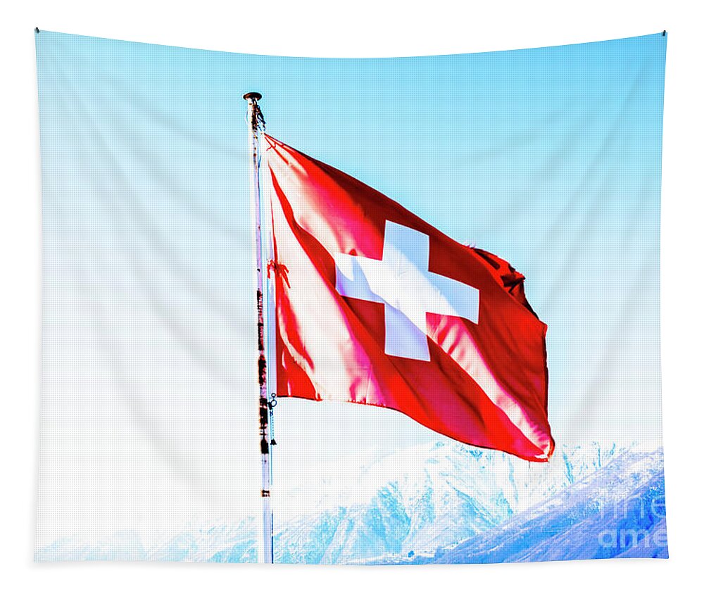 Swiss Flag Tapestry featuring the photograph Swiss Flag by Mats Silvan