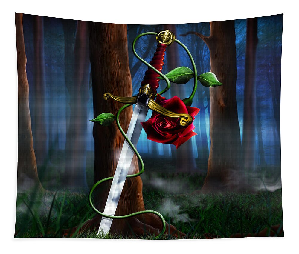 Sword Tapestry featuring the digital art Sword and Rose by Alessandro Della Pietra