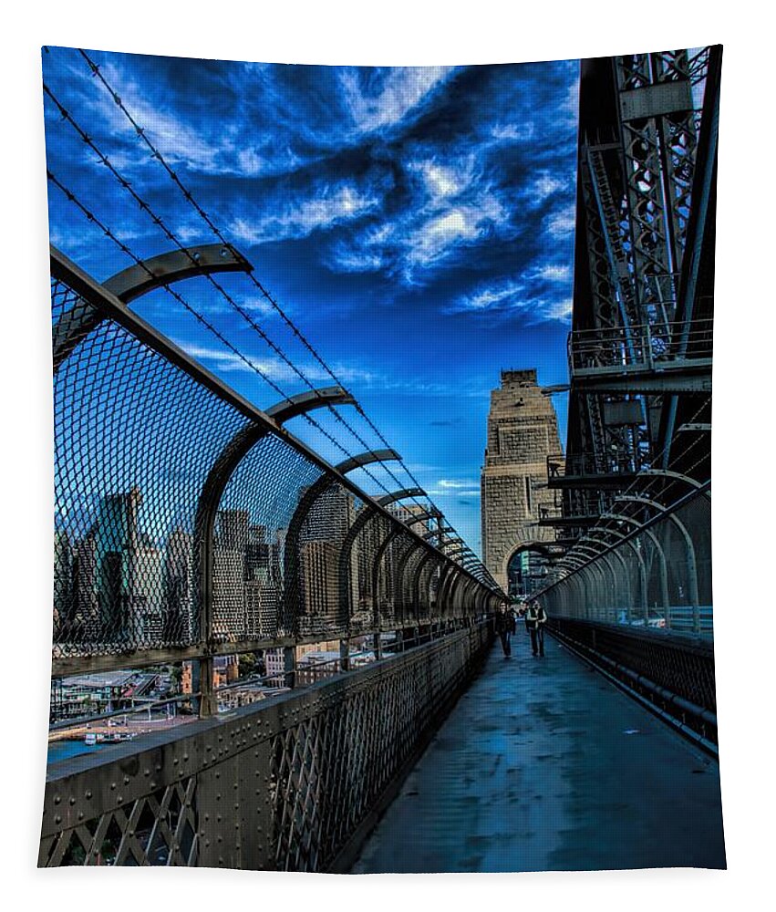 Cityscape Tapestry featuring the photograph Sydney Harbour Bridge Walkway by Diana Mary Sharpton