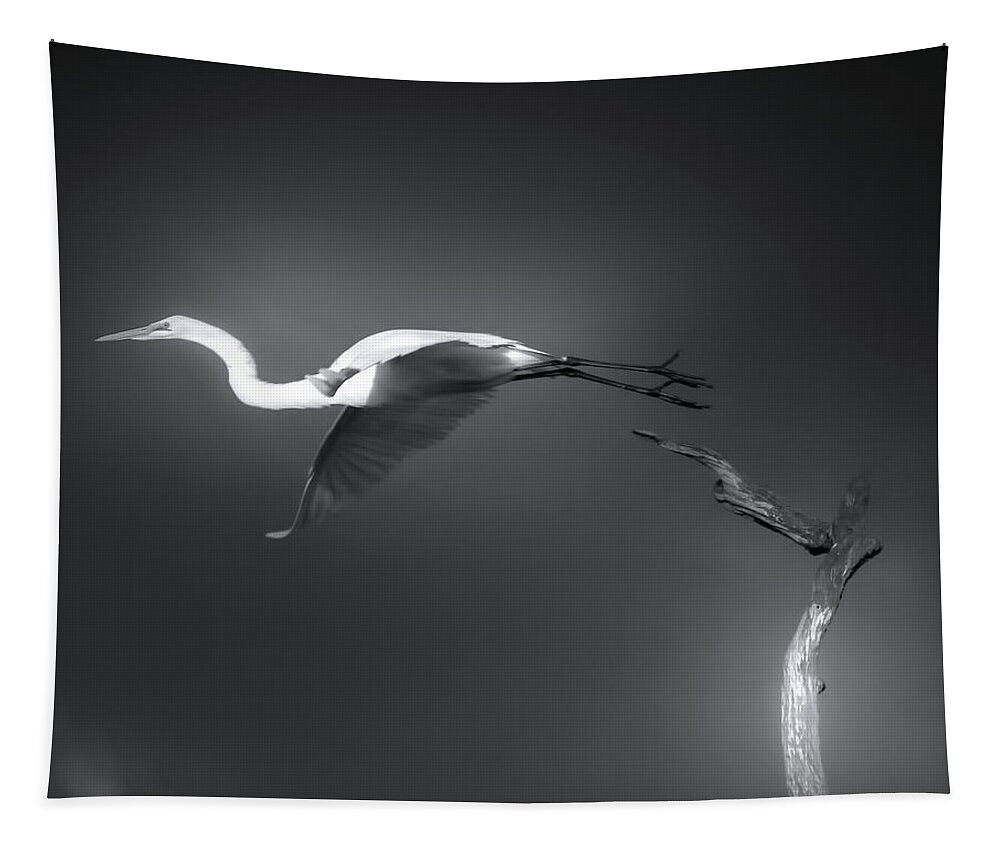 Great White Egret Tapestry featuring the photograph Takeoff by Mark Andrew Thomas