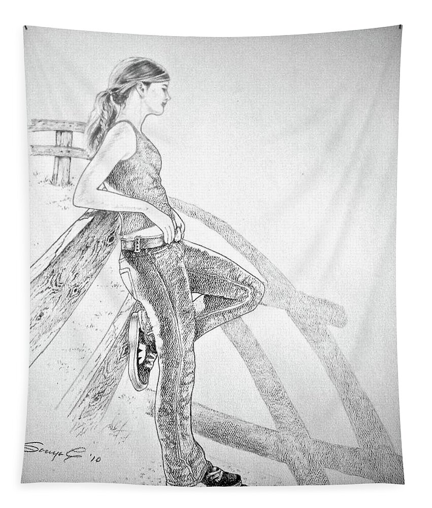 Sketch Tapestry featuring the drawing Taking A Break by Sonya Catania