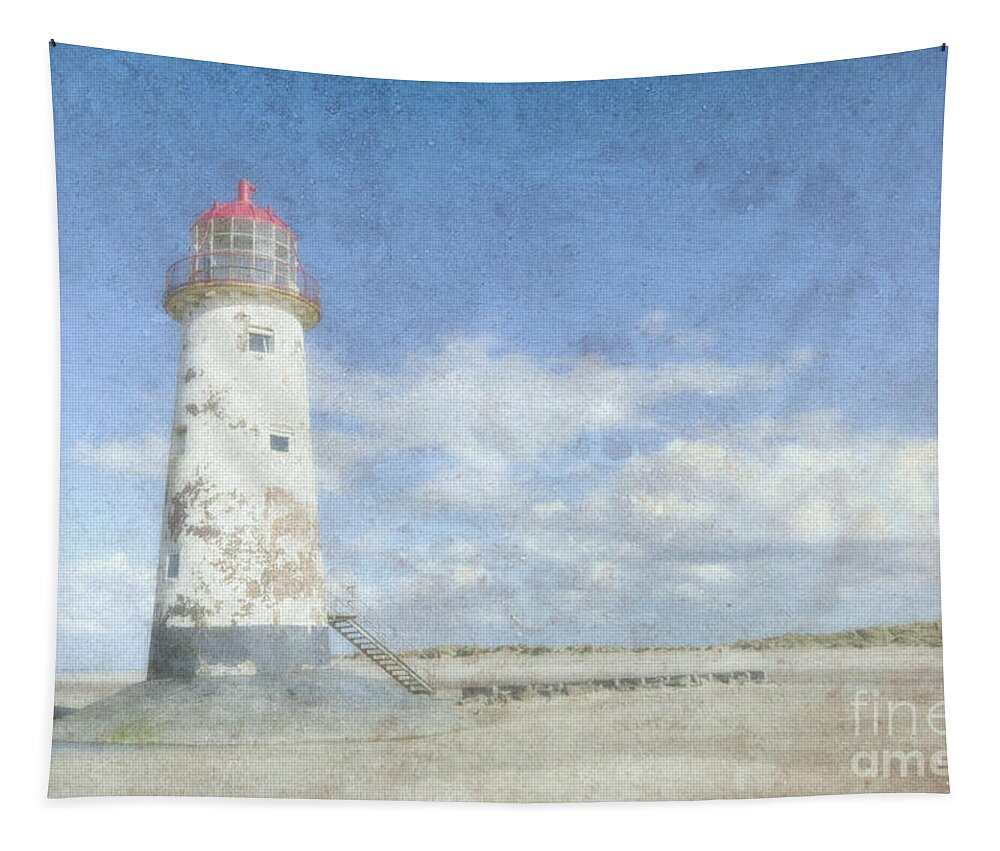 Talacre Tapestry featuring the photograph Talacre lighthouse textured by Steev Stamford