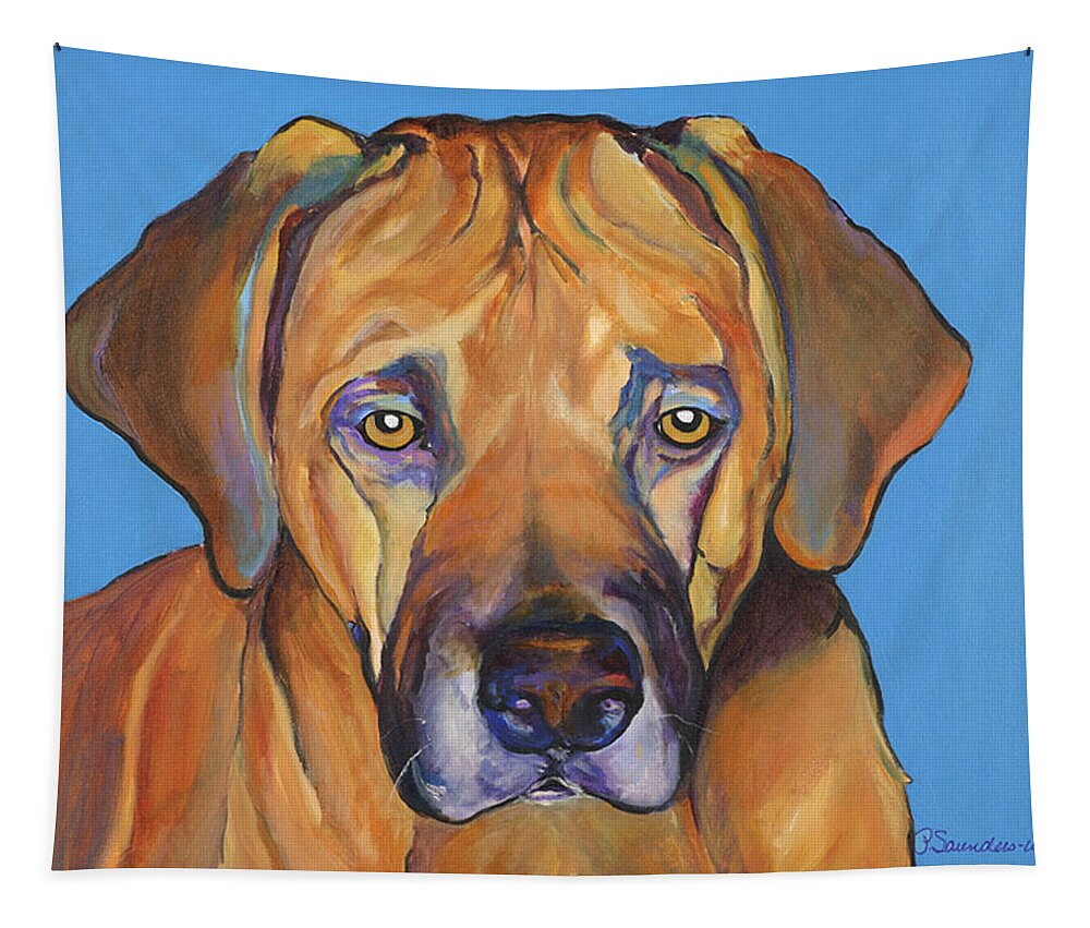 Rhodesian Ridgeback Dog Ridgeback African Colorful Orange Gold Yellow Red Tapestry featuring the painting Talen by Pat Saunders-White