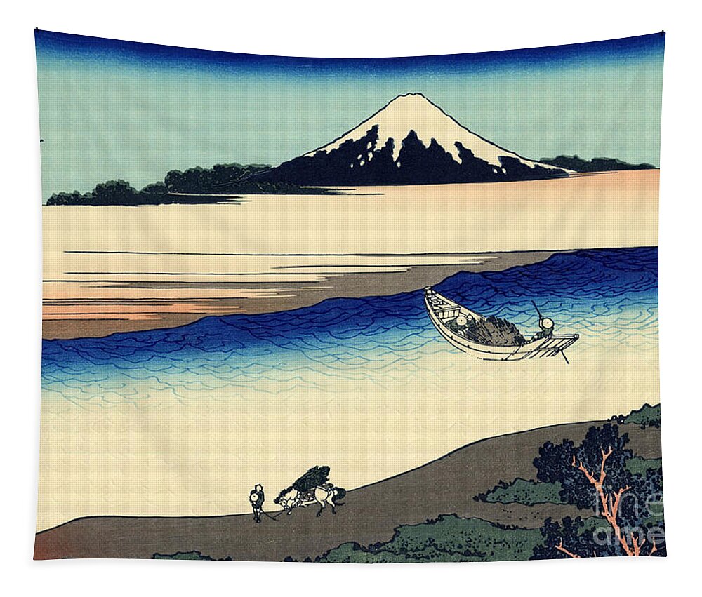 Hokusai Tapestry featuring the painting Tama river in the Musashi province by Hokusai