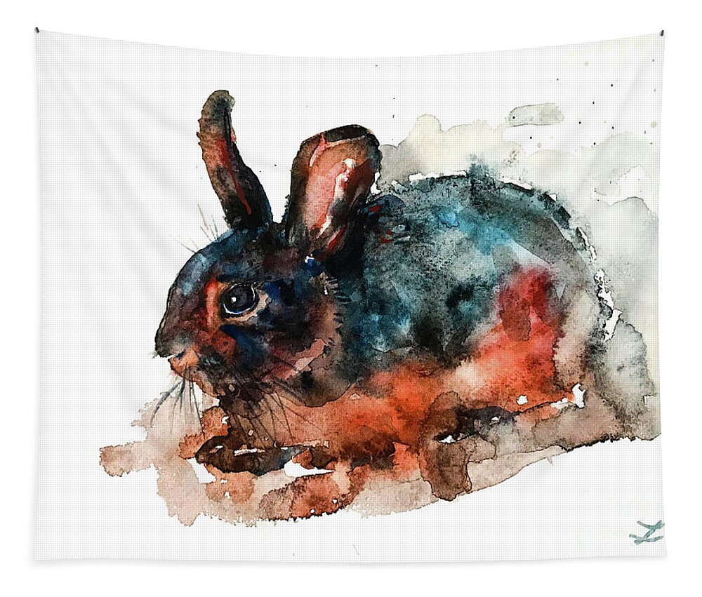 Bunny Tapestry featuring the painting Tan Rabbit by Zaira Dzhaubaeva