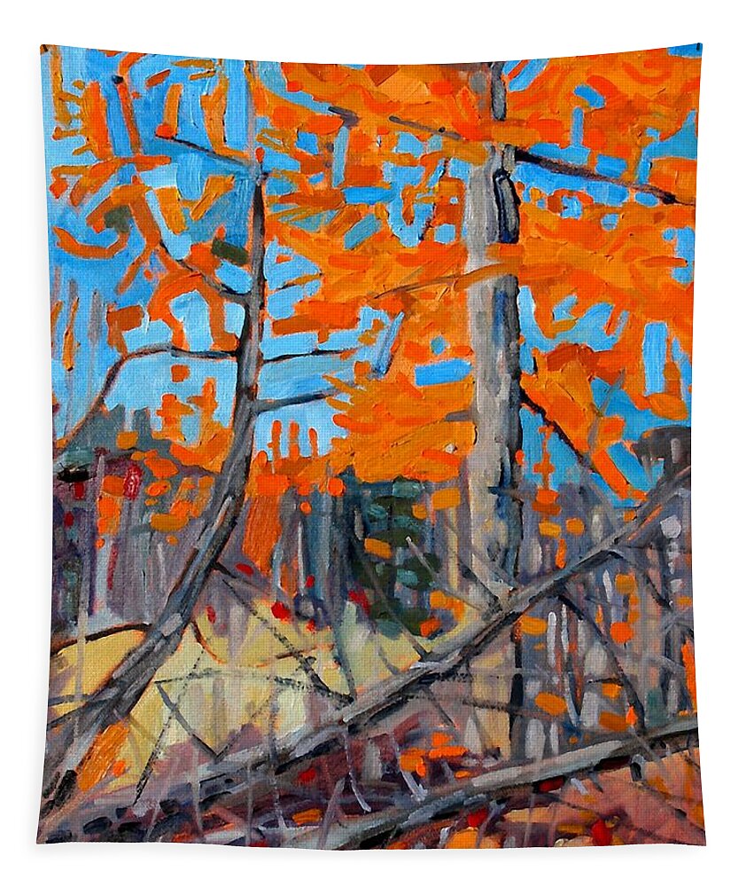 Tamarack Tapestry featuring the painting Tangled Tamaracks by Phil Chadwick